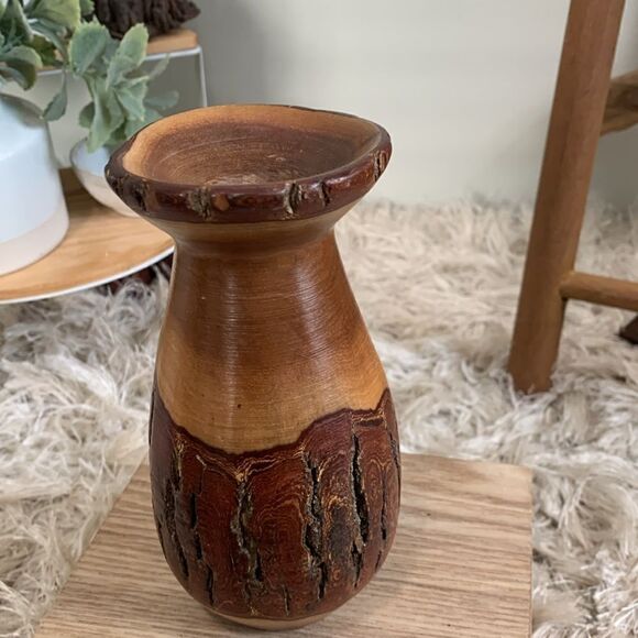 Rustic Live Edge Hand Turned Wooden Vase - Picture 7 of 17